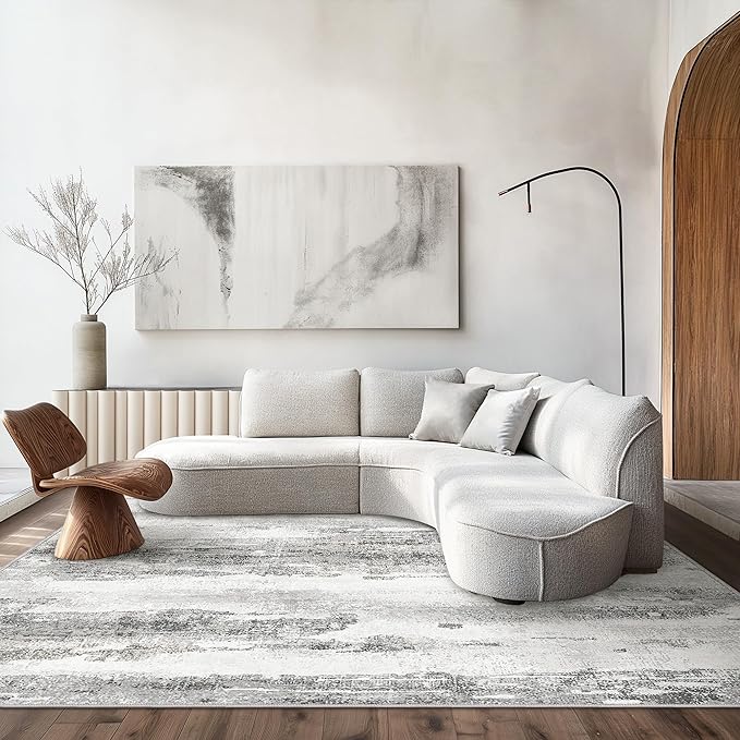 Area Rugs 8x10 for Living Room Bedroom Machine Washable Large Gray Area Rug Abstract Soft Throw Rug, Indoor Floor Cover, Lightweight Non Slip Backing Thin Rug