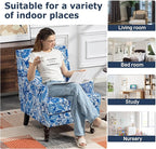 Accent Chair, Modern Comfy Mid-Century Anthropologie Accent Chairs, Linen Upholstered Wingback Lounge Arm Chair with Solid Wood,Single Floral Pattern Chair for Living Room/Balcony/Bedroom