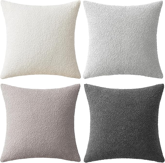 MIULEE Pack of 4 Decorative Textured Boucle Throw Pillow Covers 20x20 Inch Neutral Grey Accent Solid Pillow Cases Couch Cushion Covers for Modern Farmhouse Boho Chair Sofa Bed Livingroom Home Decor