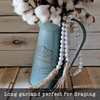 Farmhouse Wood Bead Garland Home Decor, Natural Wooden Garland for Tiered Tray, Decorative Tassel for Tier Tray, Rustic Beads Centerpiece Boho Table Decor, Beaded Accent White Washed