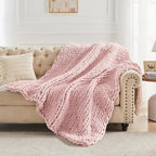 Carriediosa Chunky Knit Throw Blanket 50" X 60", 100% Hand Made Large Chenille Loop Yarn Soft Fluffy Throws for Couch Sofa Bed, Big Crochet Cozy Heavy Thick Cable Woven Blankets, Dusty Pink