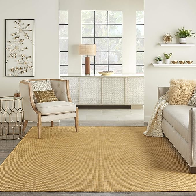 Nourison Positano Indoor/Outdoor Yellow 6' x Round Area Rug, Easy Cleaning, Non Shedding, Bed Room, Living Room, Dining Room, Backyard, Deck, Patio (6 Round)