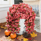 Bougainvillea Artificial Flowers Plants for Outdoors Outside Fall Autumn Decoration, 2 pcs Faux Silk Long Trailing Vines UV Resistant Look Real Red Fake Flowers for Front Door Porch Planter Urn Patio