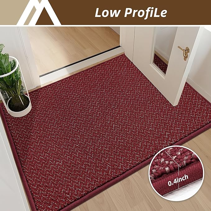 COSY HOMEER-Door-Mat 24"x36" Non Slip Absorbent Entryway Rugs Dirt Trapper Doormats Washable Entrance Mats Low Pile Welcome Floor Mat for Front Back Door and Entry Mats,Red