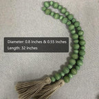 Handcrafted Farmhouse Wooden Decorative Beads Garland, Table Tray Boho Wood Beads with Tassel, Small Rustic Antique Decor for Home and Events (Sage Green)