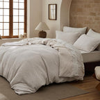 Bedsure Waffle Duvet Cover King - 100% Cotton Duvet Cover Linen Color, Space-Dyed for Enhanced Bedroom Aesthetics, GentleSoft™ and Stylish All-Season, 3-Piece Bedding Set with Button Closure, 104"x90"