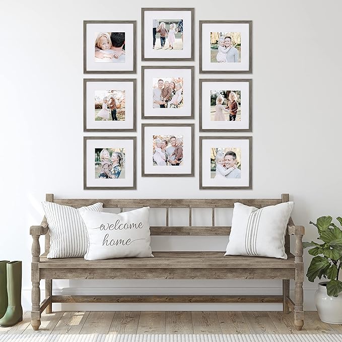 Sheffield Home 9 Piece Gallery Wall Frame Set, 12x12 Inch, Natural