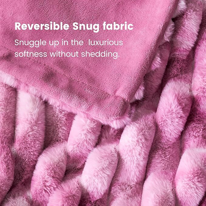 Cozy Bliss Faux Fur Throw Blanket for Couch, Cozy Warm Plush Striped Blanket for Sofa Bedroom Living Room,50 * 60 Inches Tie-dye Pink