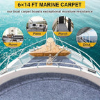 Marine Carpet,6 FT x 14 FT Blue-Gray Indoor Outdoor Carpet 0.2" Thick Boat Carpet with Water-Proof TPE Backing, Non-Slide Outdoor Marine Carpet Roll for Home, Patio, Porch, Deck