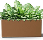 FENCY Large Metal Planter, Large Rectangular Planters for Outdoor Plants, Tall Outdoor Planters for Porch Patio, 38" L x 15" W x 16.3" H Brown Metal Planter with Drainage Hole