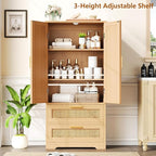 50.4" H Bathroom Storage Cabinet, Modern Floor Cabinet with Adjustable Shelf, Small Pantry with 2 Doors & Drawers, Storage Cabinet for Bathroom, Living Room, Kitchen, Natural KES007MCWG