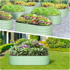 2 Pcs 4.5x2x1.5ft Oval Raised Garden Bed,Galvanized Raised Beds,Open-Ended Base Metal Raised Planter Beds,Garden Bed Outdoor,Planter Raised Boxes for Vegetables,Flowers,Tool-Free Asse,Green