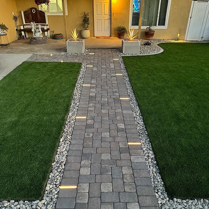 LUMENGY Paver Light Slim 0.5x8 Inch (0.55 x 7.87 inches) 2700K Warm White Glare-Free Steel Brick Lighting for Pavers, Walls, Driveway & Pathway Borders, Waterproof, Drive-Over Rated - 12V AC/DC