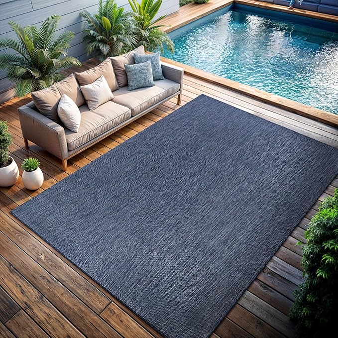 CAMILSON Outdoor Rug 8x10 Modern Area Rugs for Indoor and Outdoor Patios and Porches - Waterproof, Washable, Non-Shedding, Easy-to-Clean Outside Carpet (8 x 10, Solid - Navy Blue)