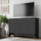 Fluted 7 Drawer Dresser, 47.2" Wide Modern Boho Chest of Drawers, Wooden Storage Dresser TV Stand for Bedroom, Living Room, Closet, Hallway, Curved Profile Design