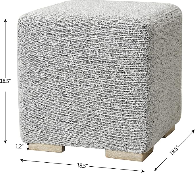 KINWELL 18.5" Wide Modern Square Boucle Upholstered Ottoman with Solid Wood Legs, Cube Ottoman Multi-Functional Sofa Footrest, Extra Seating for Living Room, Bedroom, Fully Assembled (Black and White)