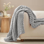 Amélie Home Chunky Knit Throw Blanket for Couch, Soft Chenille Crochet Blanket for Sofa, 50"x60", Light Grey