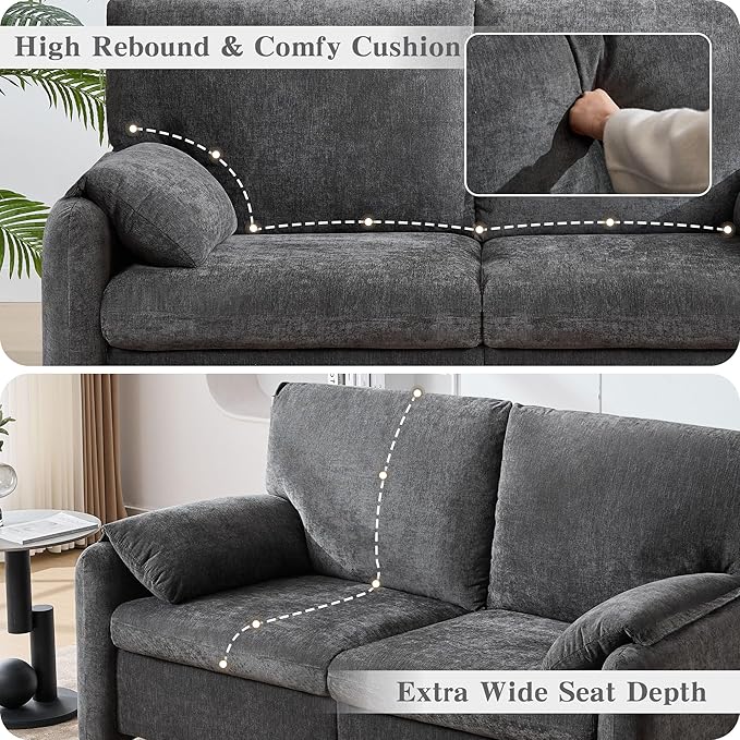 Chenille Oversized Armchair, 38.6'" Wide Accent Chairs for Living Room & Bedroom Modern Lounge Chair, Upholstered Mid-Century Reading Chair (Darkgray, Loveseat)
