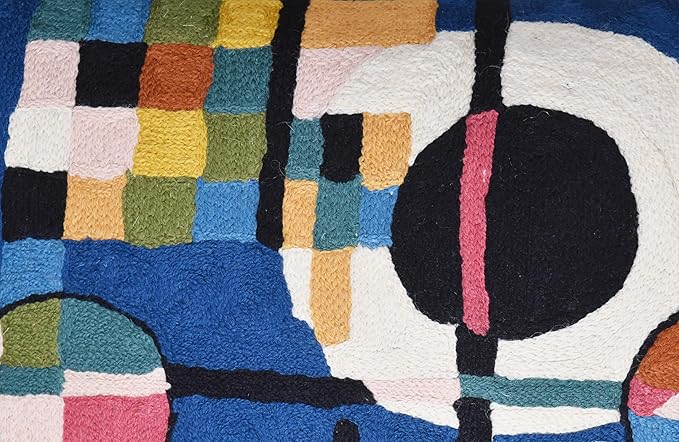 Lumbar Kandinsky Blue Modern Pillow Cover - Counterweights Mid-Century Chair Cushions Blues Abstract Pillowcase Contemporary Sofa Pillowsham Handembroidered Wool Size 14x20