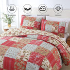 Secgo Queen Size Comforter Set- 100% Cotton Quilt Queen Size Set, Green, Sage bedspreads (90 * 96 Inch) with 2 Pillow Shams, Patchwork Reversible Lightweight Bedding