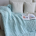 Maetoow Chenille Chunky Knit Blanket Throw （60×80 Inch）, Handmade Warm & Cozy Blanket Couch, Bed, Home Decor, Soft Breathable Fleece Banket, Christmas Thick and Giant Yarn Throws, Baby Blue