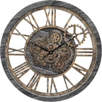 HOIBAI Wall Clock, 24 Inch Moving Gears Clock Large Wall Clock for Living Room Decor Rustic Vintage Industrial Steampunk Farmhouse Big Clock for Home Kitchen Bedroom Office