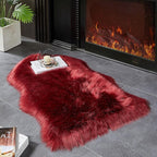 AMTOVO Faux Fur Rug, Burgundy Small Area Rug, Fluffy Sheepskin Rug, Fuzzy Ultra Soft 2 x 3 ft Shag Rugs for Bedroom Sofa Throw Cushion Room Decor, Sheepskin