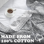 JINCHAN Boho 100% Cotton Muslin Blanket 3-Layer Twin Size Geometric Lightweight Reversible Soft Cozy Throw for Couch Sofa Bed All Season Coverlet Ideal Gift Bedroom Living Room Decor Grey 60x80 Inches