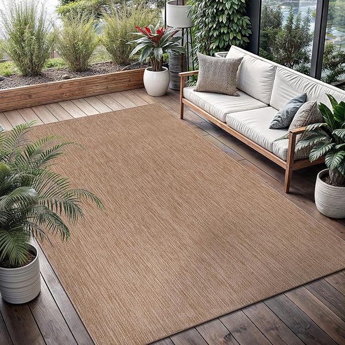 Washable Indoor Outdoor Rug 8x10 Weather Resistant Area Rugs Modern Solid Jute Rug for Porch Deck Balcony Backyard Patio Outside Carpet (8 X 10 Jute Beige)