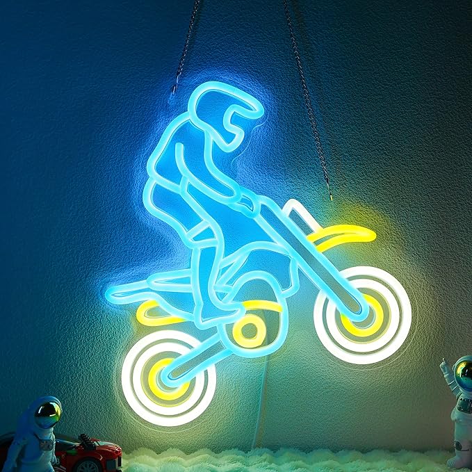 Dirt Bike Neon Signs for Wall Decor, Motercycle Neon Lights for Boys Bedroom Game Room Man Cave Garage Decor, 5V USB Power with Hanging Chain Hooks