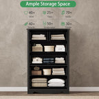 Dresser for Bedroom with 6 Drawers, 46" Tall Wood Chest of Drawers with Deep Drawers & Mental Handle, Modern Dresser TV Stand, Wooden Closet Storage Organizer for Living Room, Hallway, Entryway, Black