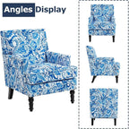 Accent Chair, Modern Comfy Mid-Century Anthropologie Accent Chairs, Linen Upholstered Wingback Lounge Arm Chair with Solid Wood,Single Floral Pattern Chair for Living Room/Balcony/Bedroom