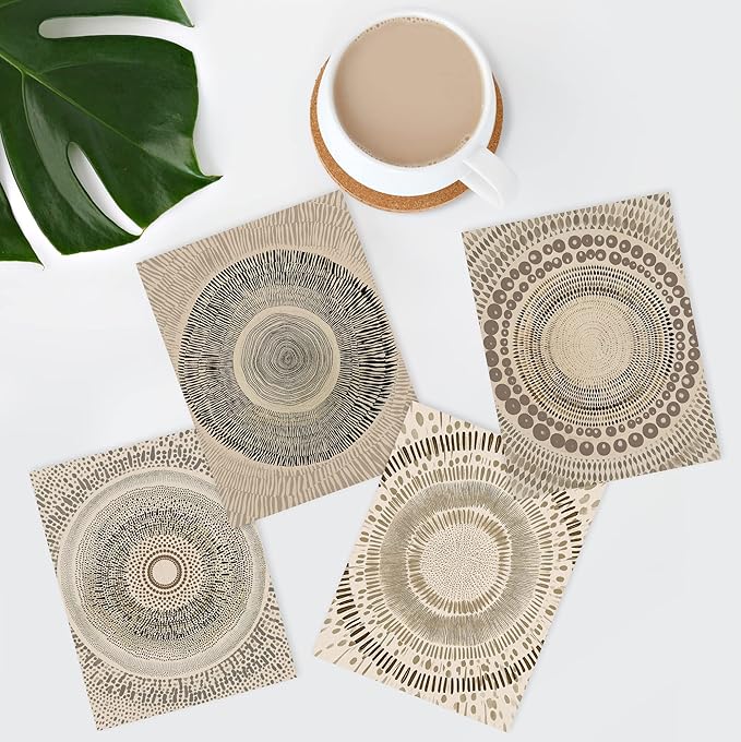 SIGNWIN Adhesive Canvas Poster Beige Abstract Geometric Circle Stroke Minimalist Folk Boho Mid-Century Inspired Digital Print Decorative Zen Bedroom Relax Multicolor - 8"x10"x 4