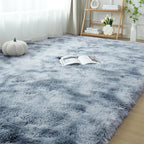 Fluffy Area Rug Living Room: Grey Shag Rug 6x9 Plush Rugs for Living Room - Large Fuzzy Soft Carpet (Tie-Dyed Light Gray, 6x9 Feet)