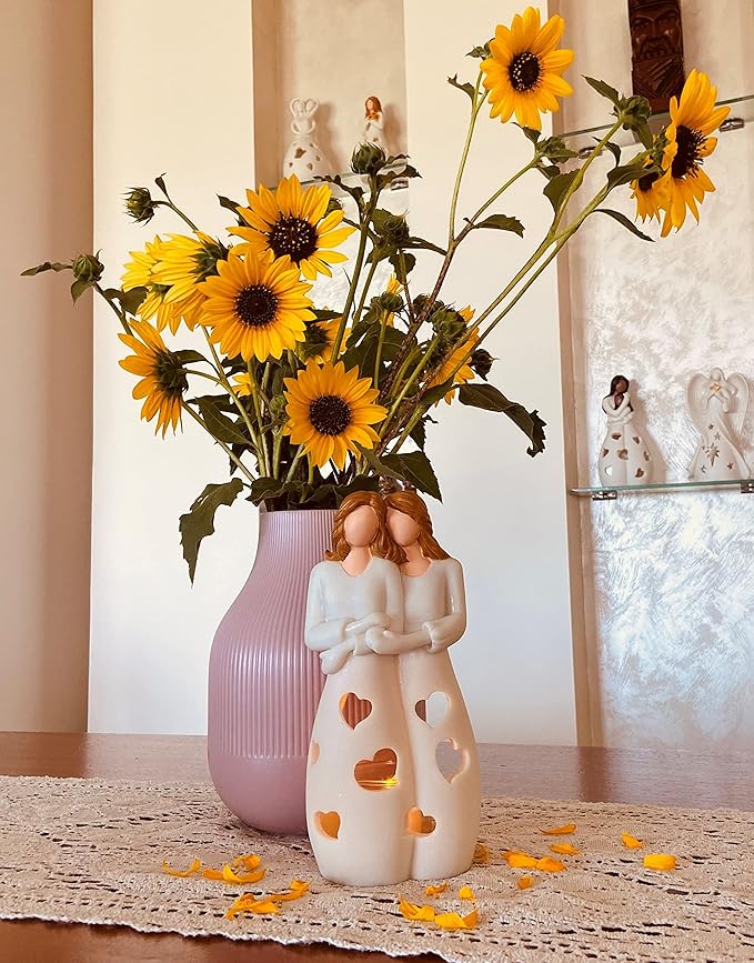 Sisters for Mom | Candle Holder Statue with Flickering LED Candle | Mothers Day, Friendship Bday, Bestie, BFF Christmas Unique Present for Her