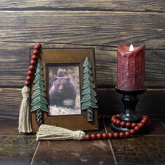 CVHOMEDECO. Wood Beads Garland with Tassels Farmhouse Rustic Wooden Prayer Bead String Wall Hanging Accent for Home Festival Decor. Burgundy
