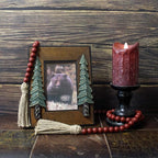 CVHOMEDECO. Wood Beads Garland with Tassels Farmhouse Rustic Wooden Prayer Bead String Wall Hanging Accent for Home Festival Decor. Burgundy