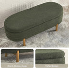 Furniliving 46” Storage Benches, End of Bed Bench with Button-Tufted Large Upholstered Storage Ottoman Teddy Window Bench with Storage Shoe Cabinet Bench, for Bedroom, Entryway, Closet, Green