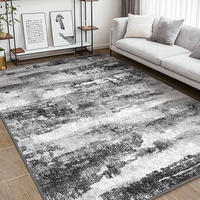 Area Rugs 8x10 for Living Room Bedroom Machine Washable Modern Abstract Soft Dark Large Rugs with Non Slip Backing, Floor Carpet for Dining Room