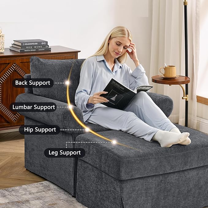 35.82” Accent Chair with Ottoman Upholstered Living Room Chairs for Reading Chair with Chaise Lounge Chairs Indoor, Comfortable Armchair for Bedroom (Gray, 35.82")