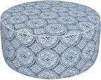 Inflatable Ottoman Stool D31 xH14 for Outdoor/Indoor Use, Water Repellent Patio Foot Rest Stool with Portable Handle,Round Pouf Ottoman Suitable for Garden,Deck and Camping - Medallion Blue