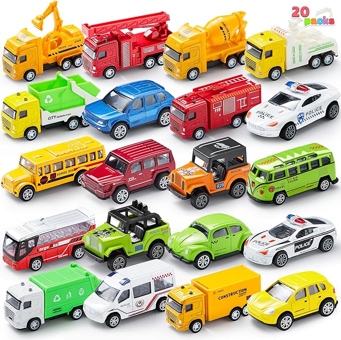 JOYIN 20PCS Die Cast Pull Back Cars, Metal Toy Cars, Car Toys Bulk, Vehicle Set for Toddlers, Kids Party Favors, Cake Toppers, Stocking Stuffers, Race Cars Toys for Boys, Christmas Grandkids Gifts