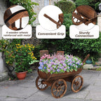 Garden Wooden Decor Rustic Flower Pot,Planters Wagon Indoor Outdoor Backyard Balcony Decor,for Outside Garden Decor Wheelbarrow Planter for Patio (Wooden Wagon with Light)