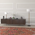 Henn&Hart 2-Light Floor Lamp with Fabric Shade in Blackened Bronze/Rustic Oak/White, Floor Lamp for Home Office, Bedroom, Living Room, 61" Tall