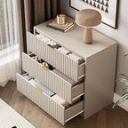 Fluted Dresser for Bedroom, 32 Inch Wide Nightstand with Large Drawer, 3 Drawer End Table for Bedroom, Living Rooms, Offices, and Entryways, Beige