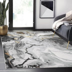 Abani Regal Collection Area Rug - Abstract Dark Grey Cracked Stone Design - 5' x 7' - Washable - for Living Room, Bedroom & Office