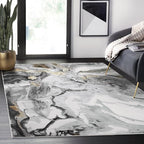 Abani Regal Collection Area Rug - Abstract Dark Grey Cracked Stone Design - 6' x 9' - Washable - for Living Room, Bedroom & Office