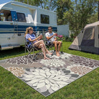 Indoor Outdoor Area Rug Washable Multicolored Patio Rug Tropical Botanical Modern Floral Indoor Outdoor Carpet Brown White Rug Non Slip Non Shedding for Patio, Deck, Backyard, Porch (5x8)