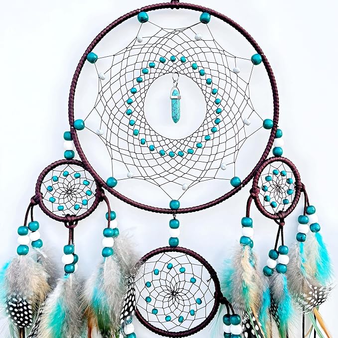 Large Dream Catchers,Boho Handmade Woven Turquoise Dream Catcher Wall Hanging Ornament for Bedroom Living Room Apartment Wedding Party Decor, Festival Blessing Gift (Turquoise)
