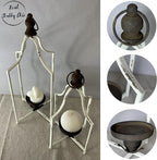 Large Tall Shabby Chic Lanterns Decorative Indoor Outdoor, Outside Gifts Front Porch Patio Vintage Metal Candle Holders, Fireplace Table Floor Farmhouse Rustic Decor Set of 2